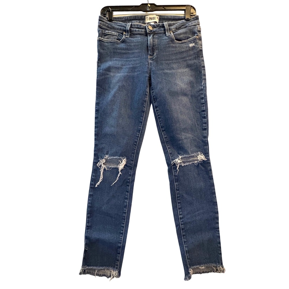 Paige Jeans Women 28 Blue Verdugo Ankle Skinny Distressed Ripped Raw Hem Denim